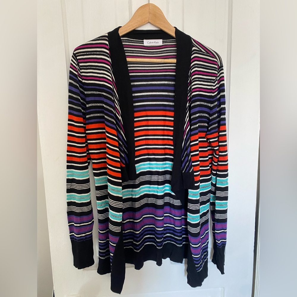 Calvin Klein Multi-Color Striped Open Front Sweater
